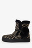 Max Mara Black/White Animal Print Pony Hair Pom Pom Winter Boots Size 37