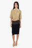 Donna Karan Black/Brown Wool/Lambskin Belted Wrap Skirt Size S