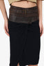 Donna Karan Black/Brown Wool/Lambskin Belted Wrap Skirt Size S
