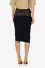 Donna Karan Black/Brown Wool/Lambskin Belted Wrap Skirt Size S