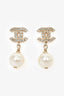 Pre-Loved Chanel™ 2011 Gold Toned Enamel Faux Pearl CC Drop Earrings