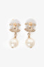 Pre-Loved Chanel™ 2011 Gold Toned Enamel Faux Pearl CC Drop Earrings