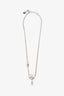 Christian Dior Silver Toned Heart Logo Pearl Necklace
