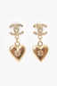 Pre-Loved Chanel™ Vintage 2002 Rhinestone & Metal CC Heart Dangle Stud Earrings