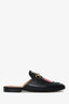 Gucci Black Leather Floral Embroidered Princeton Mules Size 37