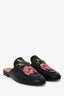 Gucci Black Leather Floral Embroidered Princeton Mules Size 37