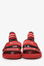 Pre-Loved Chanel™ 2019 Red/Black Fabric/Leather Coco Chanel Strap Flat Sandals Size 37