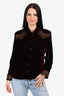 Saint Laurent 2018 Burgundy Gold Embroidered Velvet Western Shirt Size 38 Mens