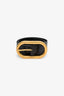 Saint Laurent Black Croc Embossed Leather Gold Buckle Wide Belt Size 85