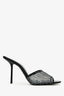 Saint Laurent Black Leather Crystal Embellished Mesh Mules Size 38.5