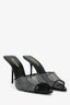 Saint Laurent Black Leather Crystal Embellished Mesh Mules Size 38.5