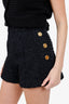 Balmain Black Tweed Gold Button Mini Shorts Size 36