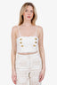 Balmain White Metallic Tweed Double Breasted Crop Top Size 36