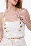 Balmain White Metallic Tweed Double Breasted Crop Top Size 36