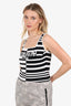 Balmain Black/White Logo Stripe Jacquard Bodysuit Size 42