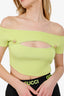 Balmain Green Cut-out Ribbed Knit Cropped Top Size 42
