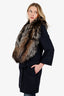 Prada Black Wool Belted Coat With Fox Fur Size 40