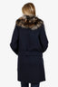 Prada Black Wool Belted Coat With Fox Fur Size 40