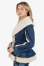 Alexander McQueen Blue/White Hybrid Knit Denim Jacket Size 40