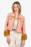 Gucci Pink Wool Lion Head Buckle Detail Coat With Fur Size 42