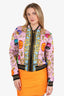 Versace Pink Silk Printed Bomber Jacket Size 44