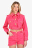Balmain x Barbie Pink Cropped Denim Jacket With Mini Shorts Set Size 38