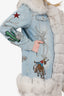 Philipp Plein Blue Denim Crystal Embellished Fox Fur Jacket Size M