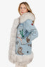 Philipp Plein Blue Denim Crystal Embellished Fox Fur Jacket Size M