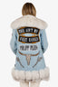 Philipp Plein Blue Denim Crystal Embellished Fox Fur Jacket Size M