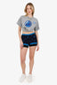 Pre-Loved Chanel™ 22S Black/Blue Ribbed Knit CC Mini Shorts Size M