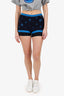 Pre-Loved Chanel™ 22S Black/Blue Ribbed Knit CC Mini Shorts Size M