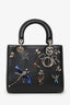 Christian Dior 2016 Black Smooth Calfskin Embellished Dragonfly Medium Lady Dior