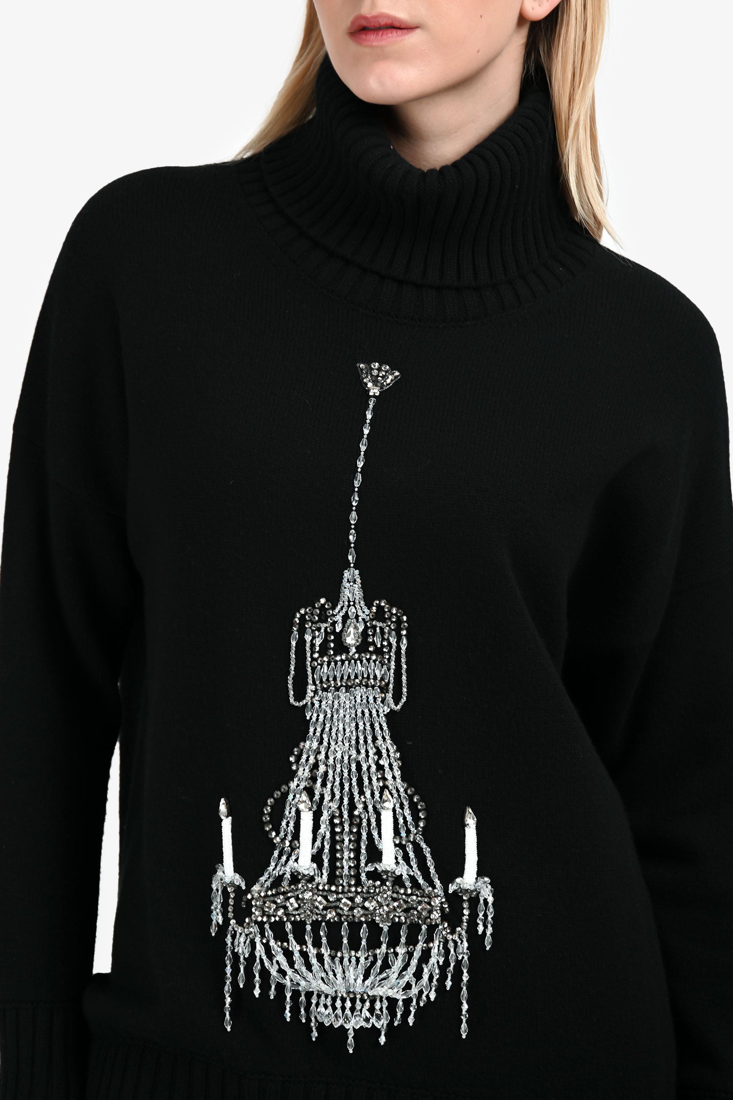 Dolce & Gabbana Black Wool Crystal Embellished Chandelier Turtle
