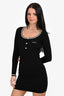 Miu Miu Black Logo Crystal Embellished Button Long Sleeve Mini Dress Estimated Size S