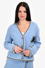 Miu Miu 2021 Blue Wool 'M' Logo Cardigan + Mini Skirt Set Size 38/36 IT