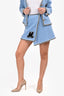 Miu Miu 2021 Blue Wool 'M' Logo Cardigan + Mini Skirt Set Size 38/36 IT