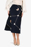 Valentino Navy Wool Constellation Midi Skirt Size 4