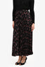 Valentino Black/Pink Silk Patterned Pleated Midi Skirt Size 2
