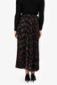Valentino Black/Pink Silk Patterned Pleated Midi Skirt Size 2