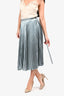 Valentino Light Blue Velvet/Leather Pleated Midi Skirt Size 2 (As Is)