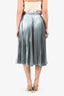 Valentino Light Blue Velvet/Leather Pleated Midi Skirt Size 2 (As Is)