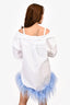 Prada 2018 White/Light Blue Feather Hem Button Up Shirt Dress Size 36
