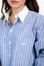Celine Blue/White Striped Cotton Poplin Cropped Triomphe Blouse Size 42