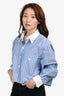 Celine Blue/White Striped Cotton Poplin Cropped Triomphe Blouse Size 42