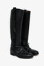 Valentino Black Leather Fringe Trim Accent Riding Boots Size 38