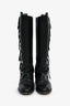Valentino Black Leather Fringe Trim Accent Riding Boots Size 38