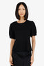 Joie Black Ribbed Knit Ruffle Short Sleeve Top Size L