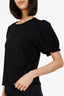 Joie Black Ribbed Knit Ruffle Short Sleeve Top Size L