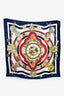 Hermès White/Blue/Multicolour Silk 'Parmi Les Fleurs Je Compte Les Heures' Scarf 90