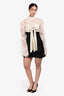 For Love & Lemons Cream Lace Black Bow Satin Long Sleeve Dress Size M